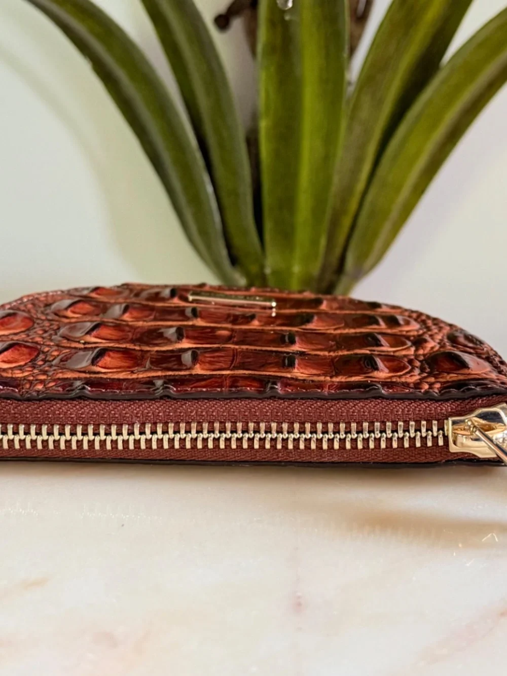 🤩 Brahmin Pecan Brown Britt Small Coin CC ID Clip On Wallet Good Preowned 🤩